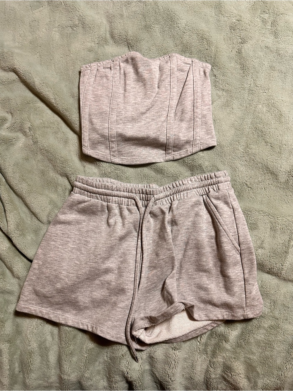 No Boundaries Heathered Mauve Tube Top and Drawstring Shorts Set